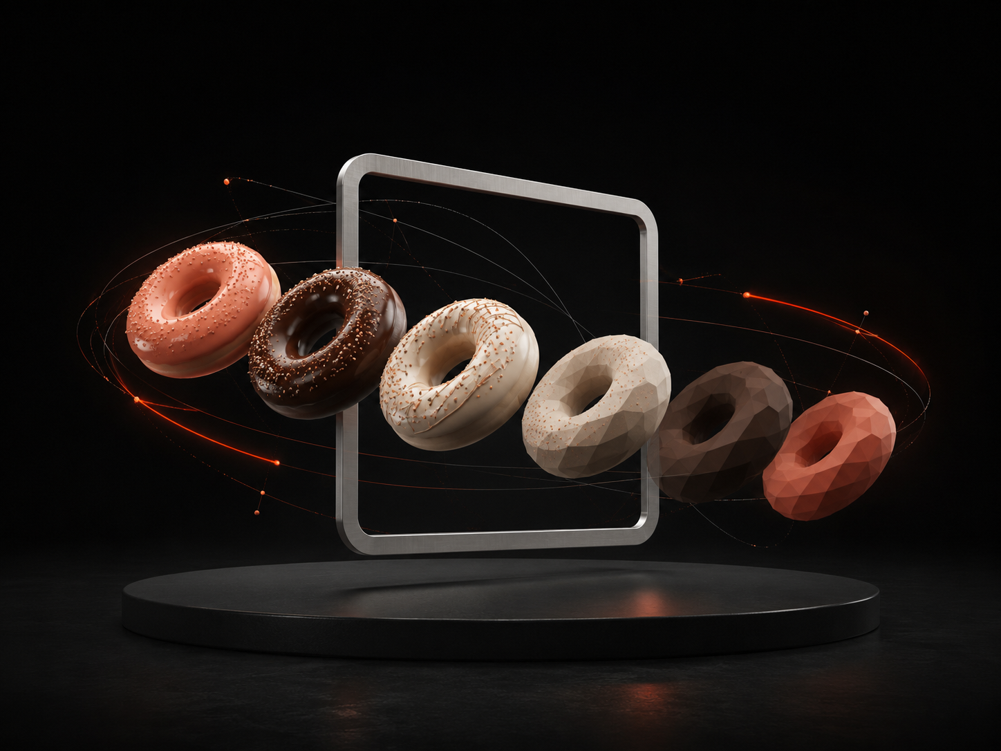 Colorful 3D donuts arranged in the interactive Donut Drool website experience