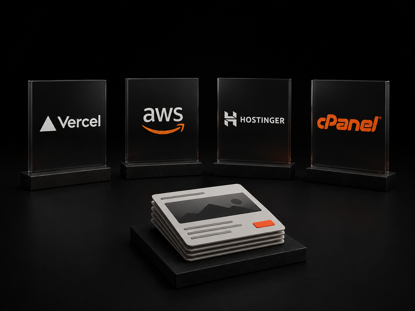 A website package at the center of paths leading to Vercel, AWS, a VPS, and shared hosting